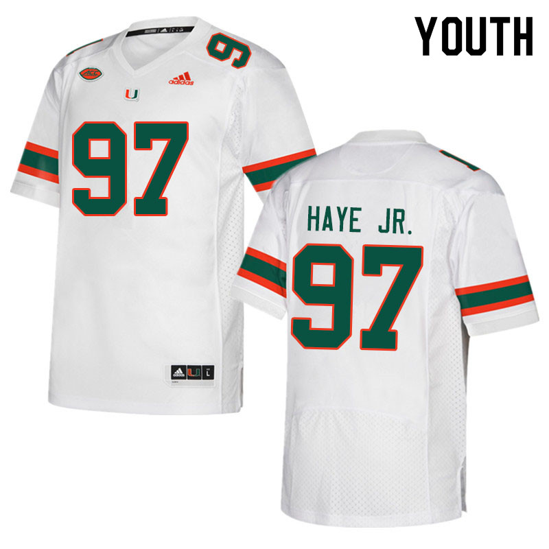 Youth #97 Allan Haye Jr. Miami Hurricanes College Football Jerseys Sale-White